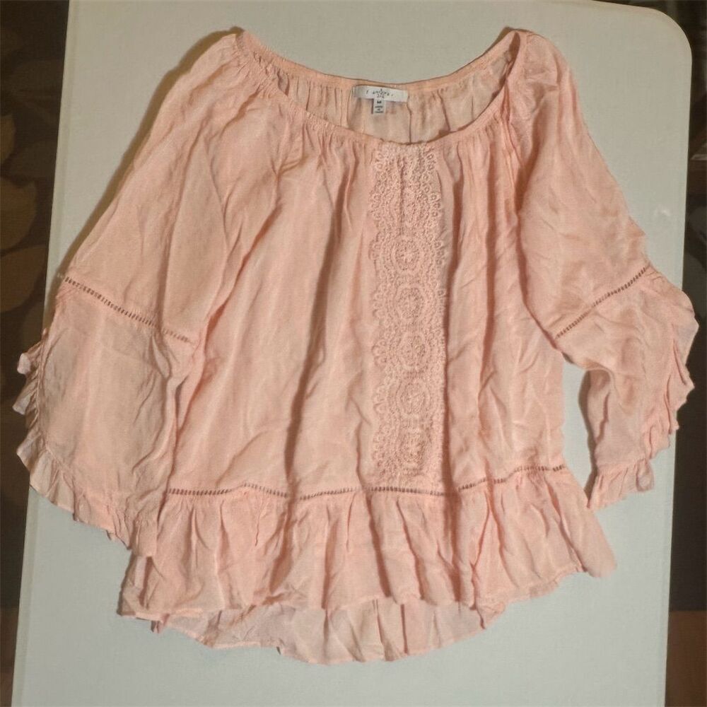 Fever Women's M Orange Ruffle Boho Blouse Off Shoulder 3/4 Sleeve